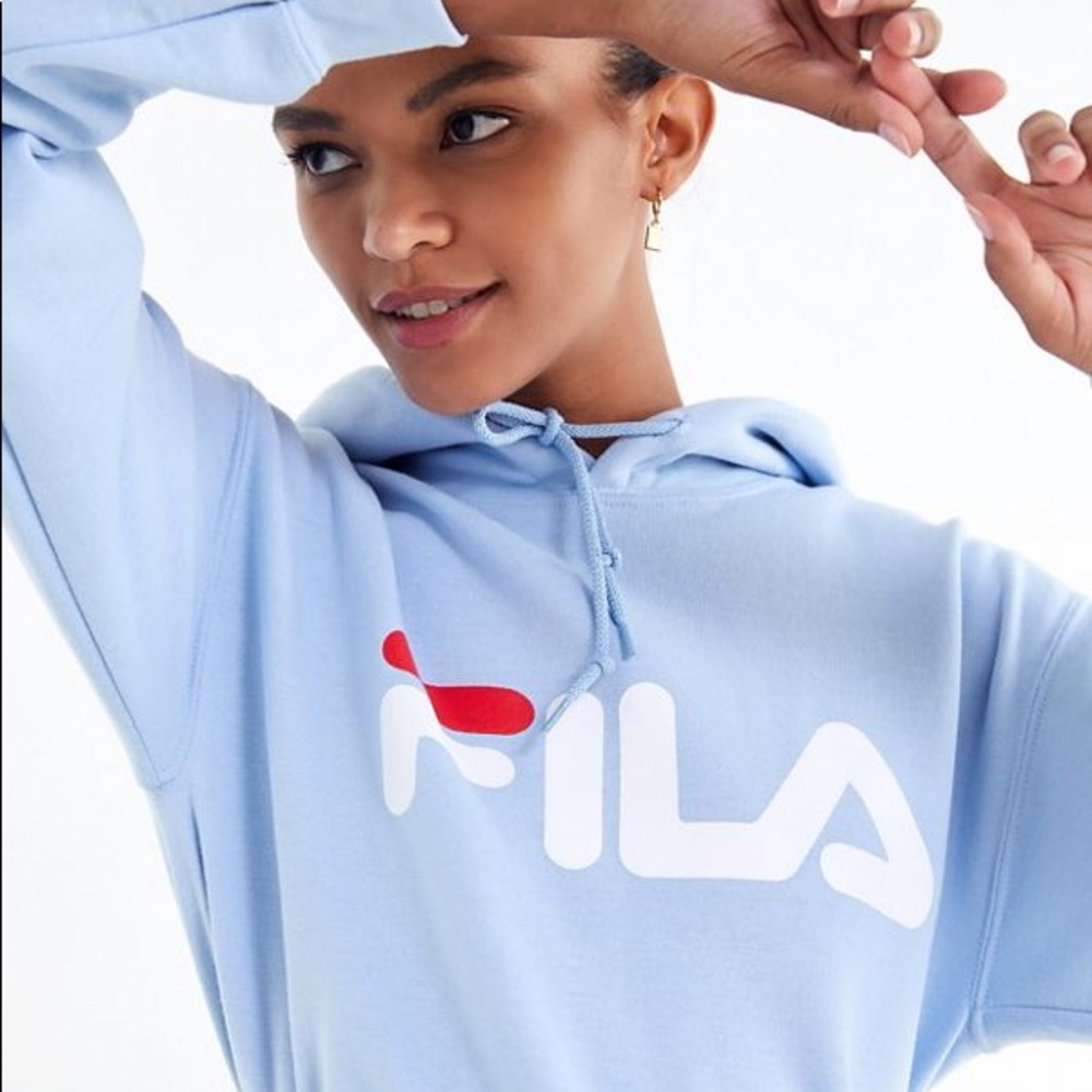 fila x UO light blue oversized hoodie L